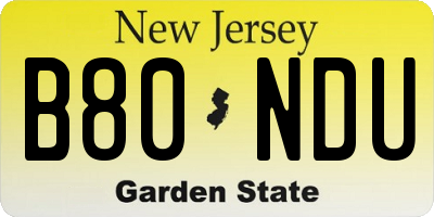 NJ license plate B80NDU