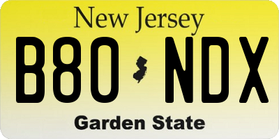 NJ license plate B80NDX