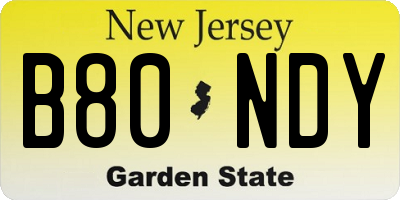 NJ license plate B80NDY