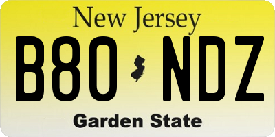 NJ license plate B80NDZ