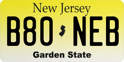 NJ license plate B80NEB