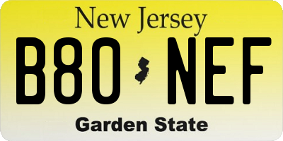 NJ license plate B80NEF