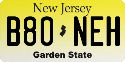 NJ license plate B80NEH