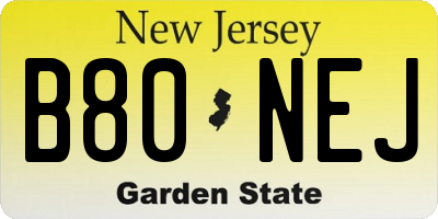 NJ license plate B80NEJ