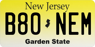 NJ license plate B80NEM