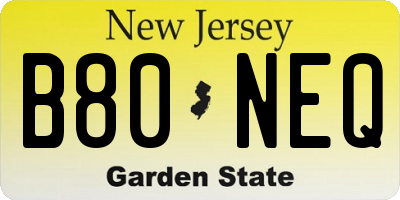 NJ license plate B80NEQ
