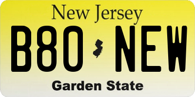 NJ license plate B80NEW
