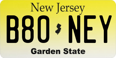 NJ license plate B80NEY