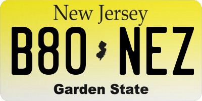 NJ license plate B80NEZ