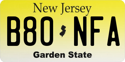 NJ license plate B80NFA
