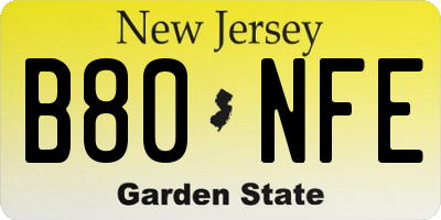 NJ license plate B80NFE