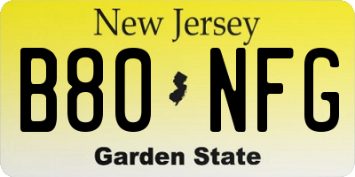 NJ license plate B80NFG