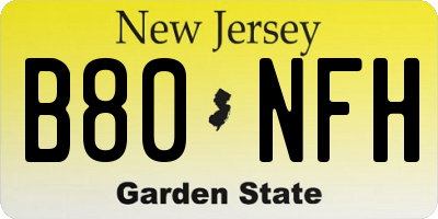 NJ license plate B80NFH