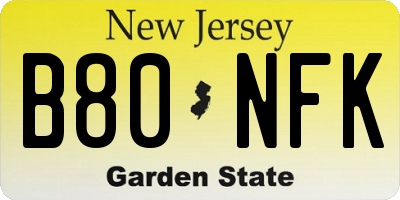 NJ license plate B80NFK
