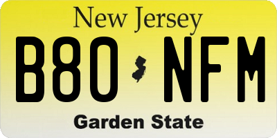 NJ license plate B80NFM