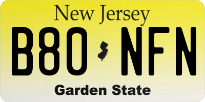 NJ license plate B80NFN