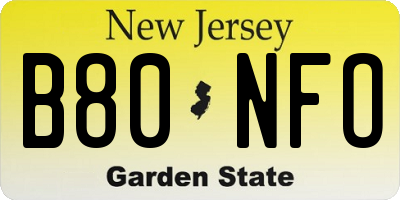 NJ license plate B80NFO