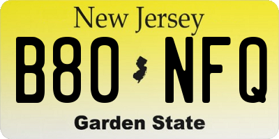 NJ license plate B80NFQ