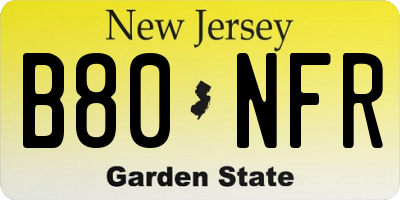 NJ license plate B80NFR