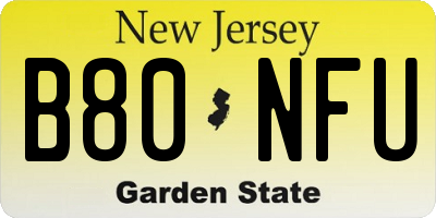 NJ license plate B80NFU