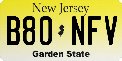 NJ license plate B80NFV