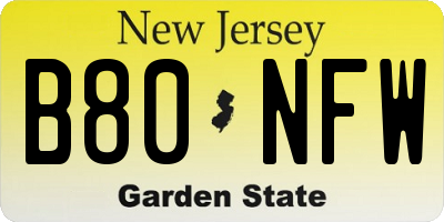 NJ license plate B80NFW