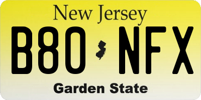 NJ license plate B80NFX