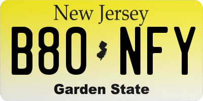 NJ license plate B80NFY