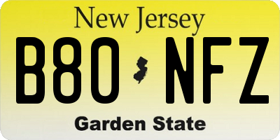 NJ license plate B80NFZ