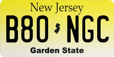 NJ license plate B80NGC
