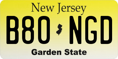 NJ license plate B80NGD