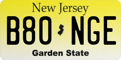 NJ license plate B80NGE