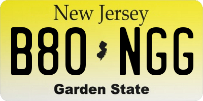 NJ license plate B80NGG