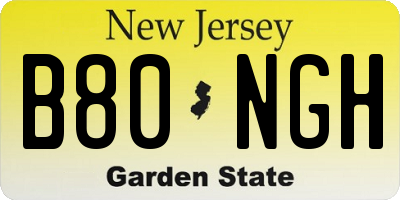 NJ license plate B80NGH