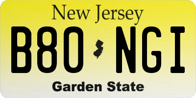 NJ license plate B80NGI