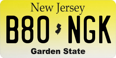 NJ license plate B80NGK