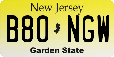 NJ license plate B80NGW