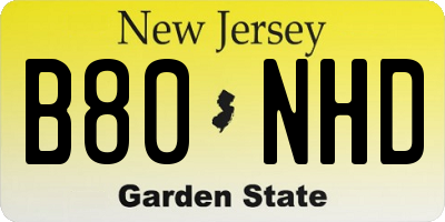 NJ license plate B80NHD