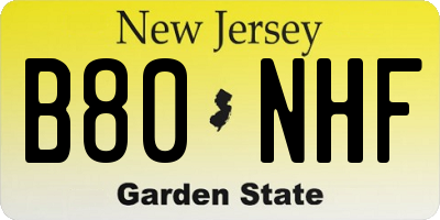 NJ license plate B80NHF