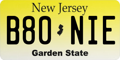 NJ license plate B80NIE