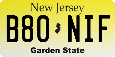 NJ license plate B80NIF