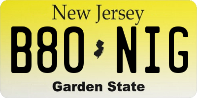 NJ license plate B80NIG