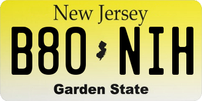 NJ license plate B80NIH