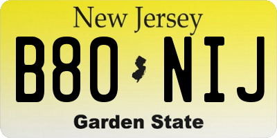 NJ license plate B80NIJ