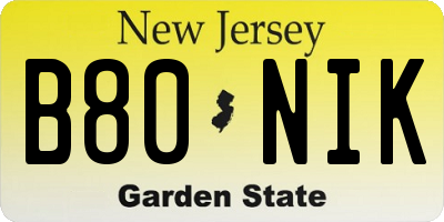 NJ license plate B80NIK