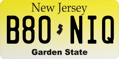 NJ license plate B80NIQ