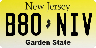 NJ license plate B80NIV