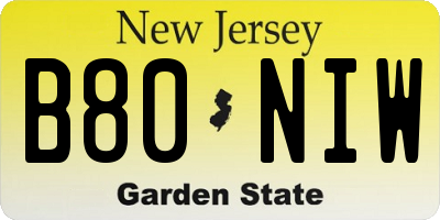 NJ license plate B80NIW