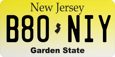 NJ license plate B80NIY