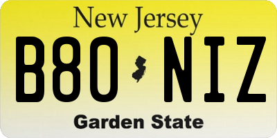 NJ license plate B80NIZ